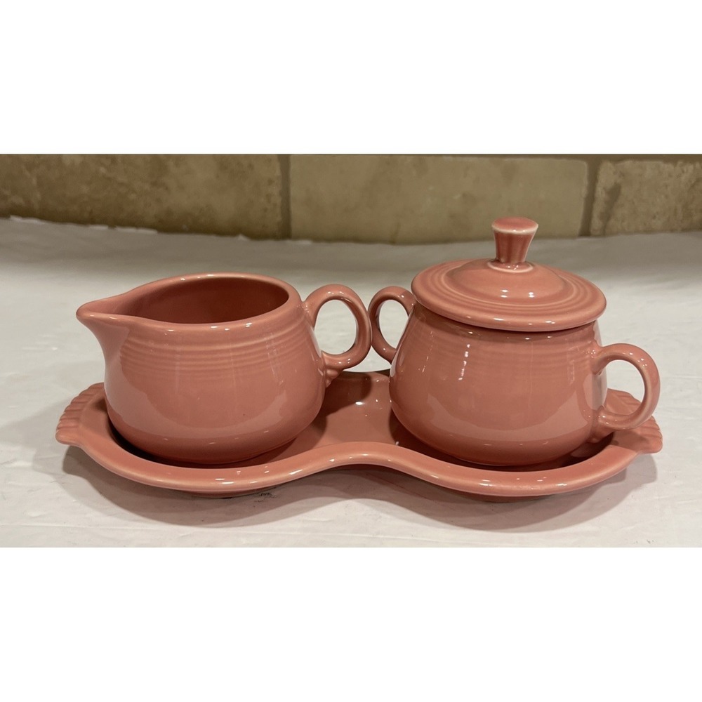 Fiesta HLC Creamer And Sugar Set Lid, Tray Rose Pink Peony Fiestawareโ 4 Pcs
